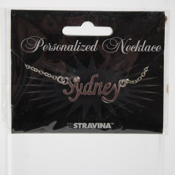 SYDNEY Name Silvertone Rhinestone 14.5" w 4.5" Multi Ring Ext Necklace - Picture 7 of 12